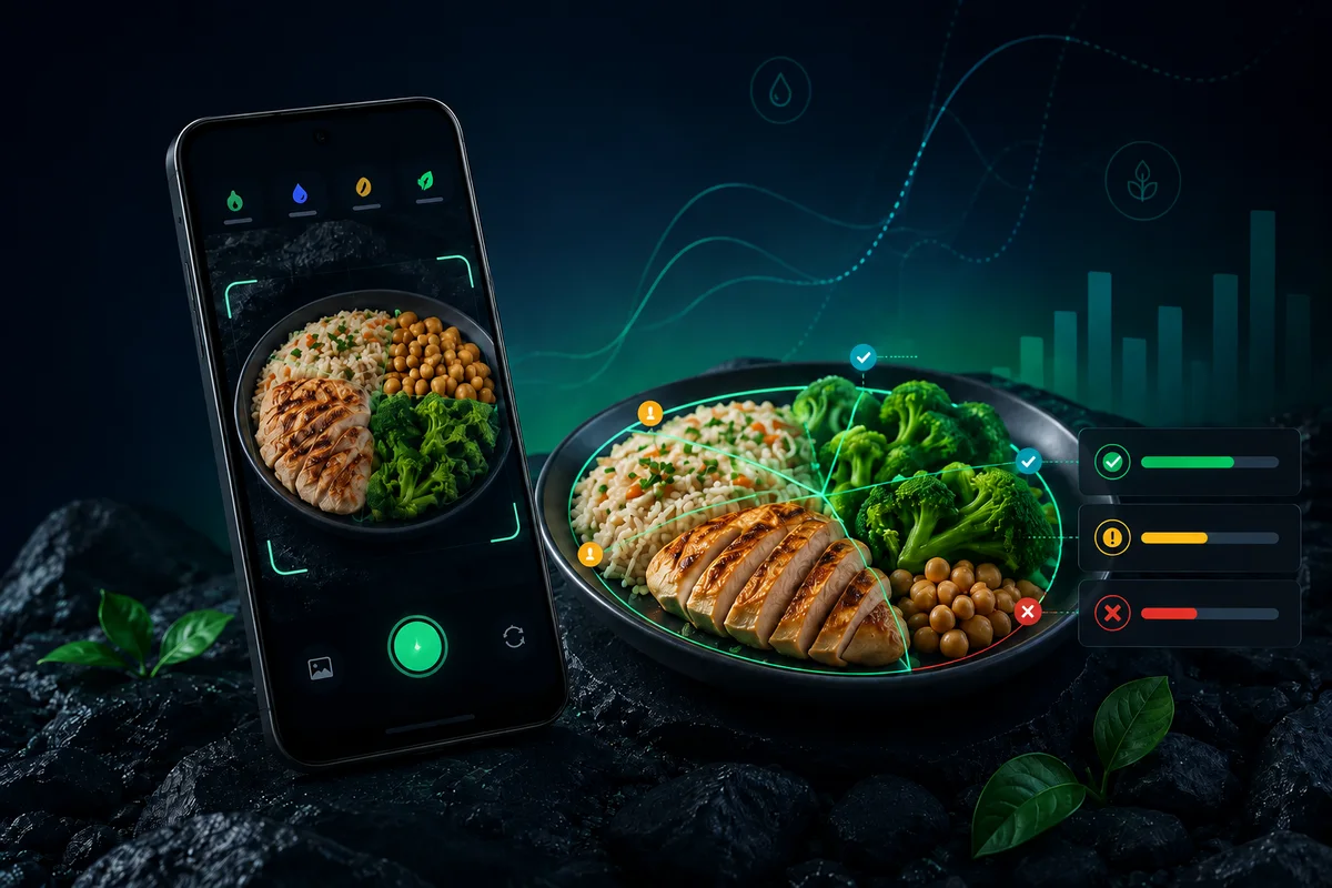 Smartphone camera checking meal portions and correcting calorie estimate errors